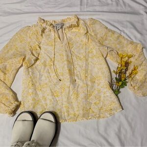 Rachel Zoe Yellow Floral Sheer Blouse